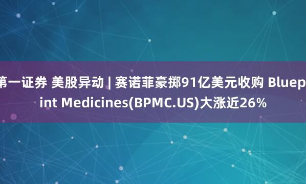 第一证券 美股异动 | 赛诺菲豪掷91亿美元收购 Blueprint Medicines(BPMC.US)大涨近26%